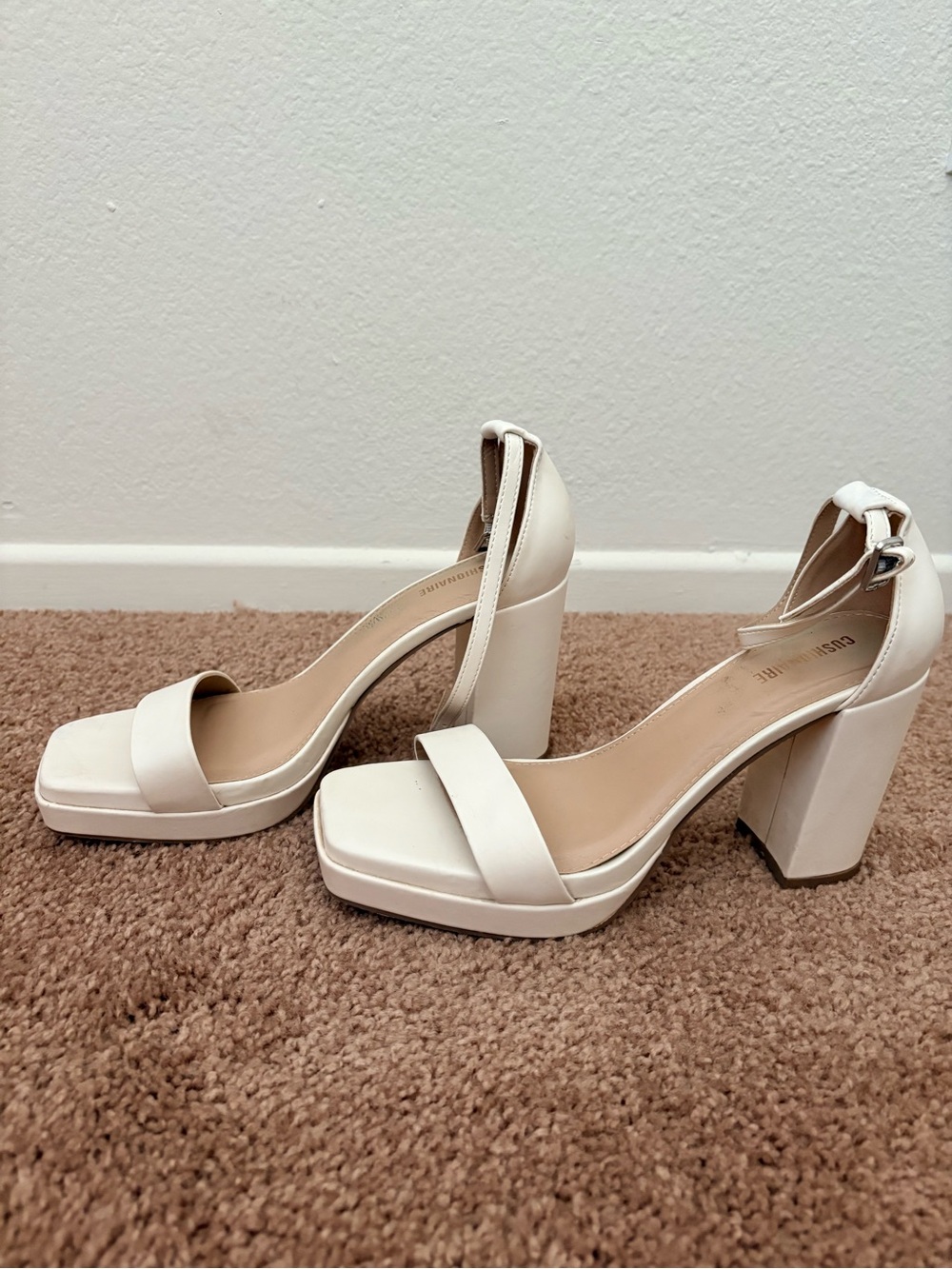 Cream Block Heel Ankle-Strap Sandals